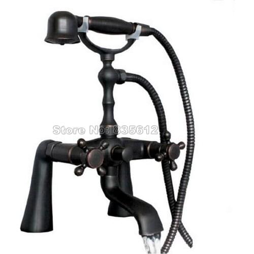 Black Oil Rubbed Bronze Bathroom Bathtub Faucet / Telephone Style Handheld Shower Head/Dual Handles Mixer Tap Deck Mount Wtf001
