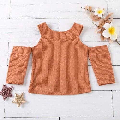 Spring Autumn Toddler Baby Kids Girl Off-shoulder Knitwear Top Long Sleeve Solid Color Round Collar Clothing Sweater
