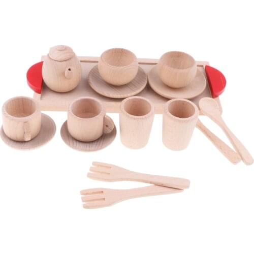Wooden Tea Set (16pcs) Tea Party Role Play Educational Pretend Toy for Kids