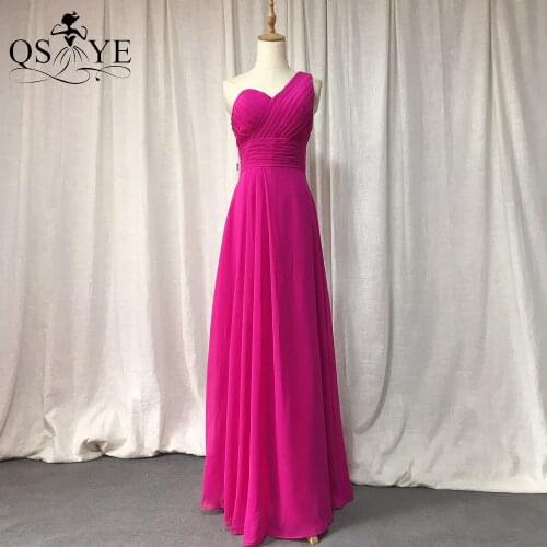Fuchsia Prom Dress Plus Size Chiffon Long Evening Dress Ruched One Shoulder Party Gown A Line Formal Dress Girl Wedding Dress