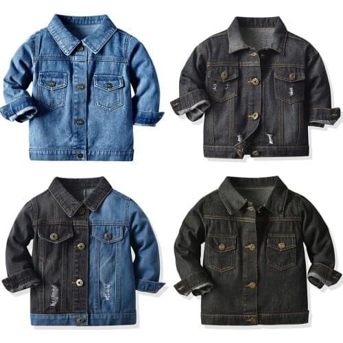 Toddler Girls Denim Coats Long-Sleeved Hole Children Spring Autumn Fashion Patchwork Outerwear Kids Boys Jackets Tops