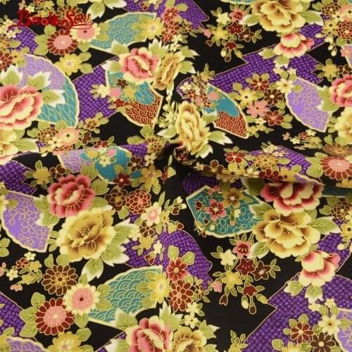 Booksew Cotton Linen Fabric Golden Foil Printed Flower Sewing Cloth Tablecloth Bag Curtain Cushion Pillow Zakka Decoration Tela