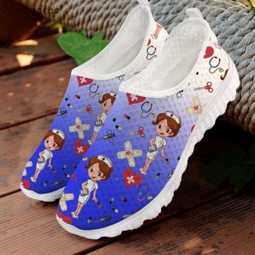 ELVISWORDS Stylish Nursing Pattern Casual Ladies Sneakers Flats Breathable Walking Shoes for Women Non-slip Woman Flats Shoes