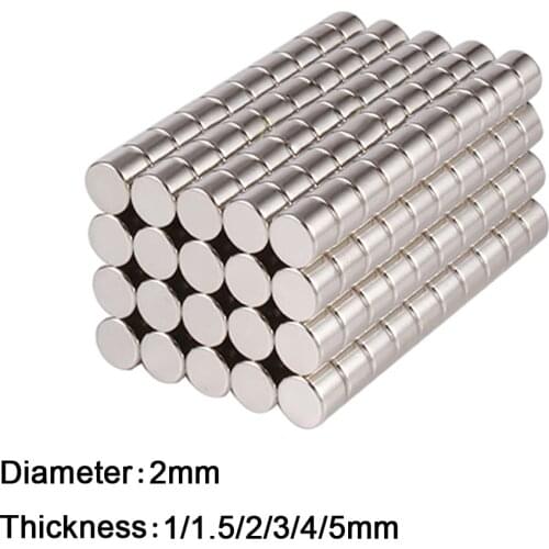 10pcs 2mm Diameter Round Neodymium Magnets 1mm 1.5mm 2mm 3mm 4mm 5mm Thick Rare Earth Strong Crafts Permanent Magnet N35