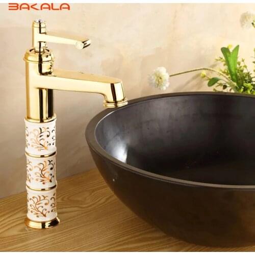 BAKALA Deck mounted brass and ceramic faucet Bathroom Basin faucet Mixer Tap Gold Sink Faucet Bath Basin Sink Faucet B1040M