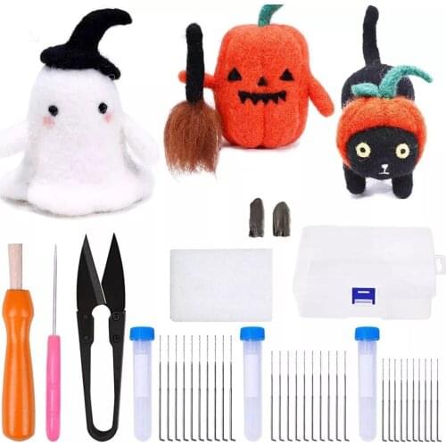 LMDZ 3 Packs Wool Felting Needle Fabric Craft Starter Kit Yarn Roving DIY Halloween Spinning Sewing Supplies with Instructions