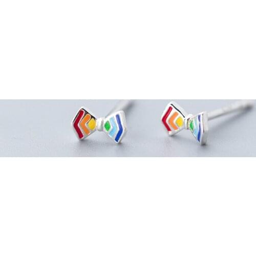 MloveAcc New Style 925 Sterling Silver Colorful Enamel Bowknot Stud Earrings for Girls Cute Women Ear Jewelry