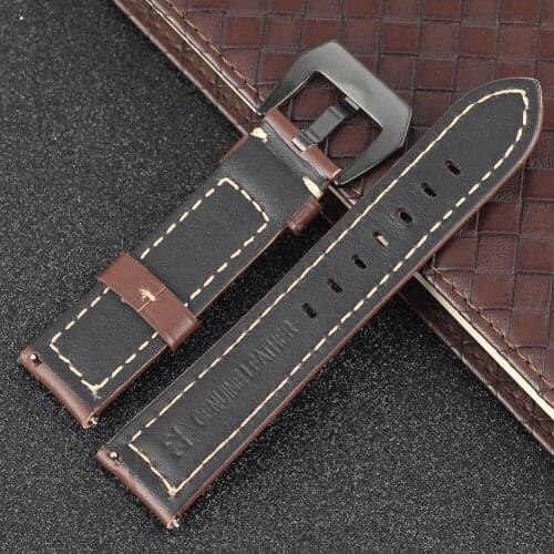 Men Brown Watch Band 20mm 22mm 24mm 26mm Genuine Leather Watches Strap Black Pin Buckle Wristwatch Accessories Replacement Belt