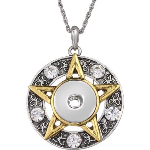 NEW Fashion Hollow Rhinestone Star Metal Snap Necklace 50CM Beauty fit DIY 18MM snap buttons jewlery wholesale DJ0017