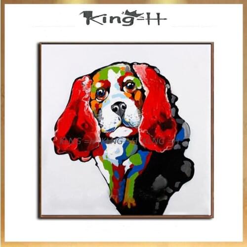 Perro adorable moderno hecho a mano, decoración abstracta, Animal encantador, pintura al óleo sobre lienzo, arte de pared para d