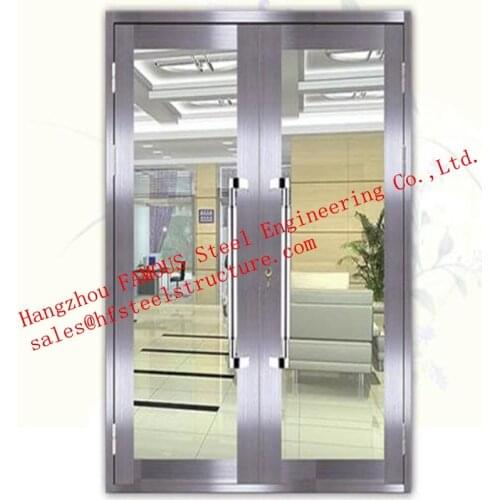 Galvanized Steel with Fireproof Glass Fire Rated Double Doors For Shopping Mall