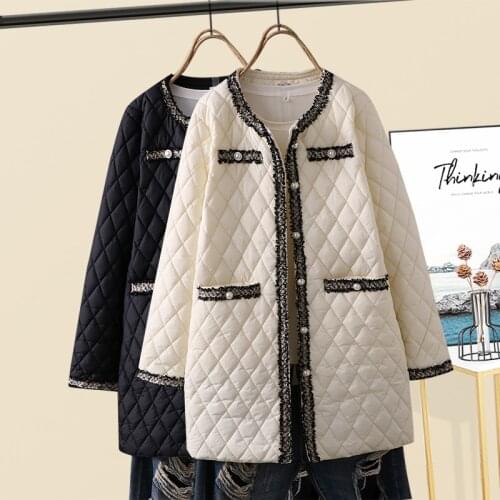 Autumn/winter dress with bordered small fragrance wind mid-length lightweight cotton-padded jacket plus size women were thin