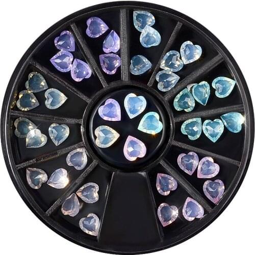 12 Grid Wheel Transparent Heart Nail Art Decorations Clear Resin Diamonds 3d Manicure Diy Accessory