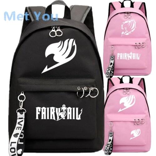 Anime Fairy Tail Backpack School Book Bags Mochila Travel Bags Laptop Ribbon Ring Circle Backpack Pink Black