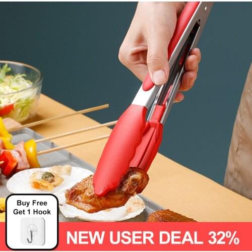 Silicone Food Tong Stainless Steel Kitchen Tongs Silicone Non-slip Cooking Clip Clamp BBQ Salad Tools Kitchen Accessories