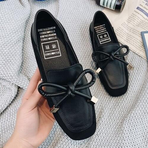 Ladies Shoes Oxfords Women Shoes Female Bow Knot Loafers Platform Slip on Solid Black Patent Leather Shoes Woman U14-53