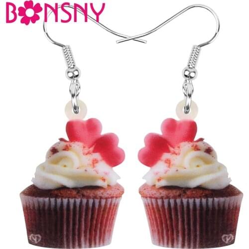 Bonsny Acrylic Valentines Day Love Heart Cup Cake Earrings Drop Dangle Decoration Jewelry For Women Girl Teen Trendy Party Gift