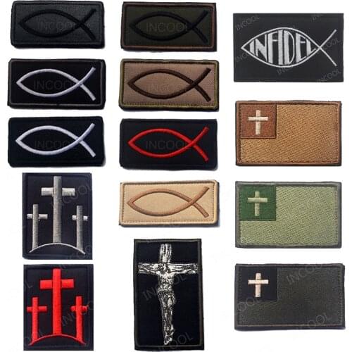 Embroidery Patch Jesus Fish Patch Christian Fish Symbol Tactical Emblem Military Badges Appliques Embroidered Patches
