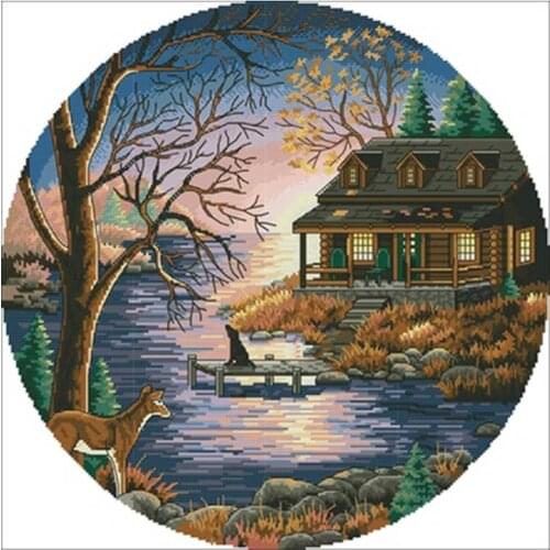 Sunset over the lake patterns Counted Cross Stitch 11CT 14CT 18CT DIY Chinese Cross Stitch Kits Embroidery Needlework Sets