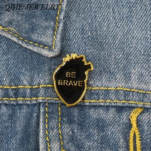 QIHE JEWELRY Black Human Heart pin Brave Brooch Inspiration Enamel pins Brooches for Men Women Heart Jewelry