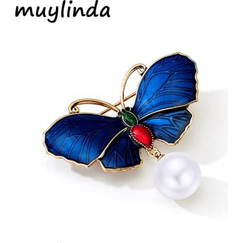 Muylinda Butterfly Enamel Charm Pin Vintage Colorful Brooches For Women Pearls Pins Scarf Clothes Clip Accessories