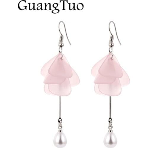 New Sweet Multilayer Petals Simulated Pearl Flower Drop Earrings for Women Jewelry Temperament Long Tassel Brincos oorbellen