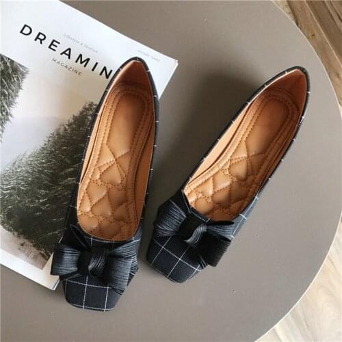 New Checkered Women Flats Bowknot Black/Grey Brand Women Shoes Spring Autumn Casual Shoes Woman Cozy Ballet Flats