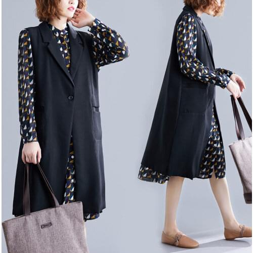 Womens Suit Vest 2020 New Spring Fall Loose Large Size One Button Cardigan Mid-length Vest Jacket Women Sleeveless Blazer R127