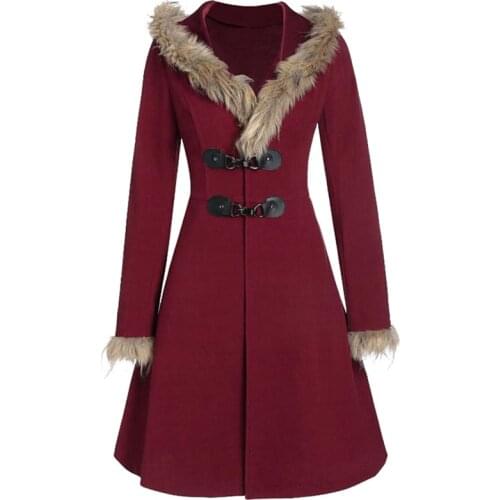 2020 New Winter Women Long Cotton Coat Jacket Thick Plush Elegant Horn Button Cotton Hooded Slim Long Seleeve Fashion Top