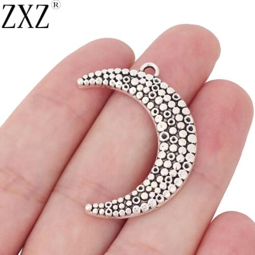 ZXZ 10pcs Tibetan Silver Large Crescent Moon Charms Pendants for Necklace Jewelry Making Findings 36x9mm