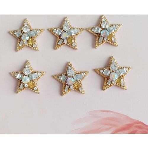 10PCS 23*24mm Fashion Metal Alloy Crystal Rhinestone KC Gold Pentagram Connectors Charm DIY Jewelry Findings