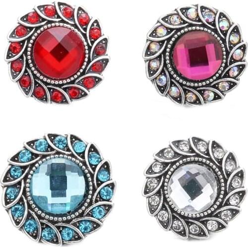 10pcs/lot New Snap Button Jewelry Colorful Rhinestone Flower 18mm Metal Snap Buttons Jewelry Fit Snap Bracelet for Women