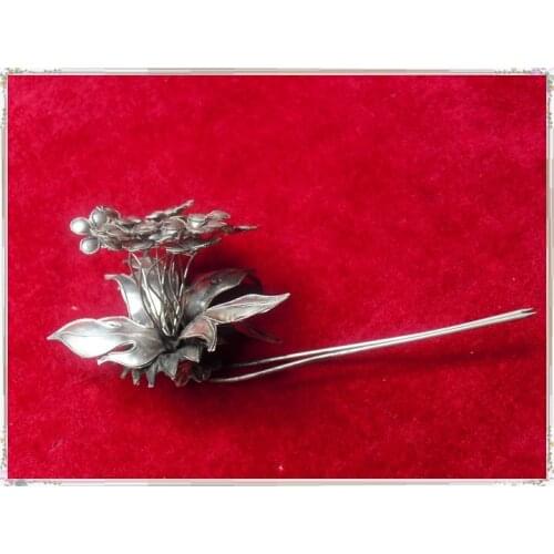 3D Flower Clutch Hair Sticks Traditional Antique Pinach Artwork Silver Hair Stick Hanfu Accessories Stage Performance