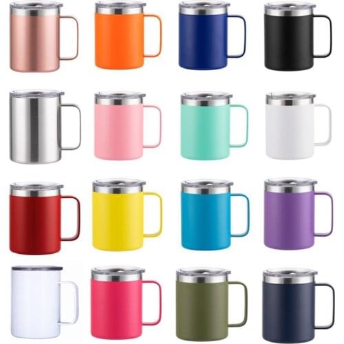 5-100pcs 12oz Mugs Tumbler Double Wall Stainless Steel Coffee Mug Cup with Handle Vacuum Insulated Travel Cup With Seal Lids