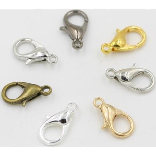 50pcs Gold Silver Rhodium Antique Bronze Lobster Clasp Connector for DIY Jewelry Making Findings 10 12 14 16 18 21mm Pick Size
