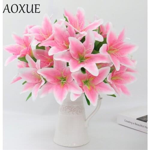 9 heads Lily Artificial Flower Silk Bouquet Wedding Decoration Home Living Room Decoration Accessories Simulation Fake Flower