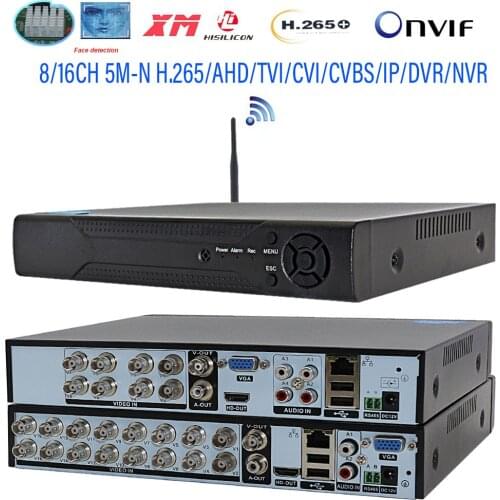 H265 Xmeye 8CH AHD Analog WIFI DVR NVR 16CH Video Recorder Face recognition 5MP-N Surveillance Hybrid 6 in1 Security P2P Onvif