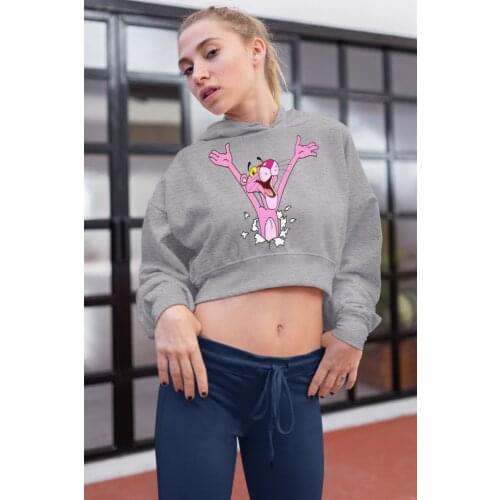 Angemiel Wear Wall Hottest Pink Panther Gray Short Hooded Sweatshirt
