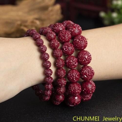 Ethnic Style Cinnabar Classic Round Bead 96% High Content Cinnabar Bracelet for Men and Women Handmade Bracelet