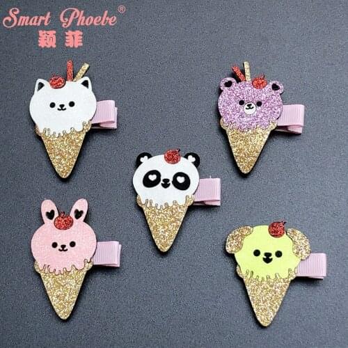 Boutique 20pcs Fashion Glitter Icecream Animal Hairpins Cat Bear Bunny Dog Panda Hair Clips Princess Headwear Hair Accessories