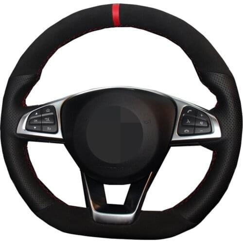 Car Steering Wheel Cover DIY Black Genuine Leather Suede For Mercedes Benz C200 C250 C300 Sport CLA220 B250 B260 A200 A250