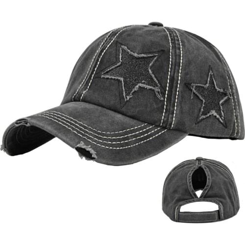 Women Washed Cotton Ponytail Baseball Cap Female Solid Color Outdoor Sun Hat Retro Pentagram Embodied Visor Girl Sports Gorra