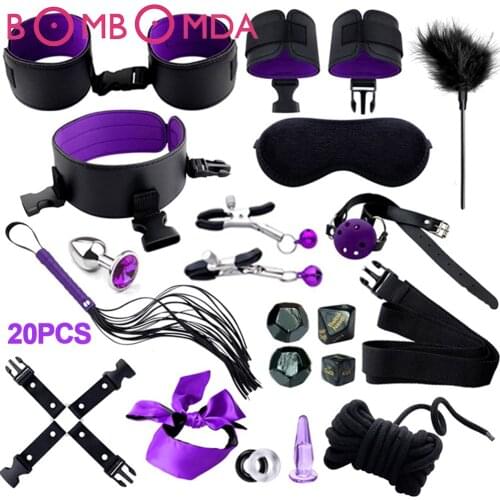 Exotic Sex Products For Adults Games Leather Bondage BDSM Kits Handcuffs Sex Toys Whip Gag Tail Plug Women Sex Accessories