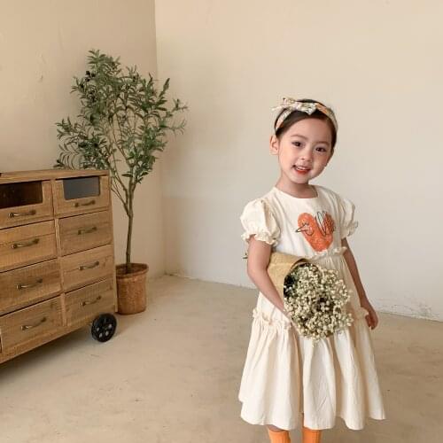 2021 Summer Girls Cotton Linen Dress for Children Heart Pattern Cute Toddler Costom Fashion Ins Ruffles Clothing