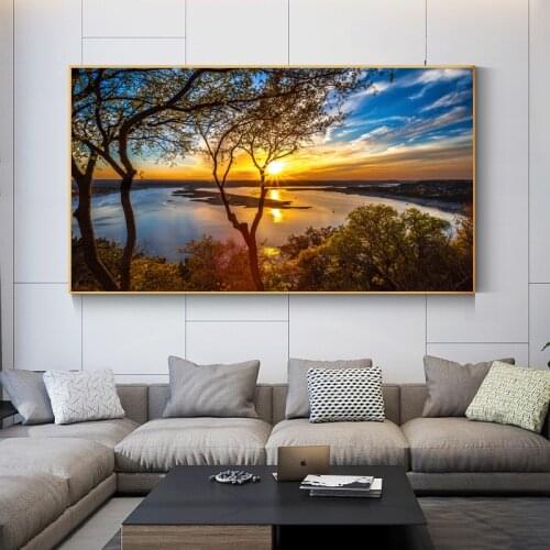 Modern Sunset Tree Sky Natural Landscape Canvas Painting Abstract Prints and Posters Wall Art Picture for Living Room Home Decor