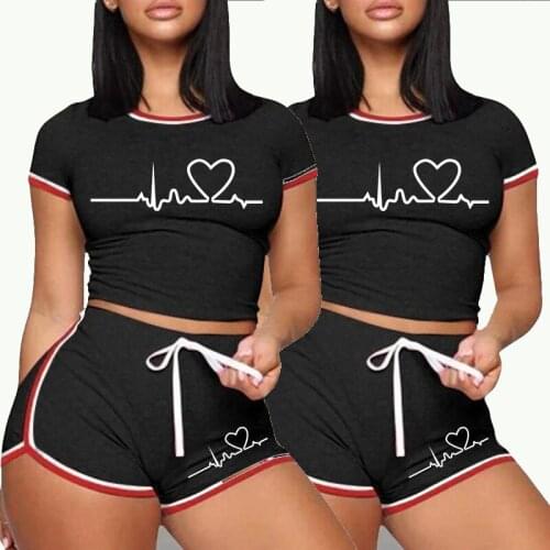 Two Piece Set Women 2 Piece Set Women Outfits Sexy Home Clothes t Shirts Shorts O-Neck Print Tracksuit Wholesale Dropshipping