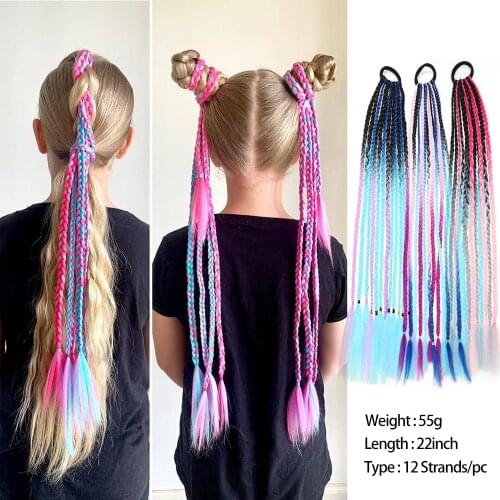 Ponytail Braid Extensions False Overhead Tail With Rubber Elastic Band Kanekalon Twist Braid Rope Braiding Rainbow Hairpieces