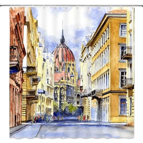 Landscape Bath Curtain Waterproof Shower Curtains Modern Sketch Bath Screen Printed Polyester Cloth Bathroom Curtain With Hooks