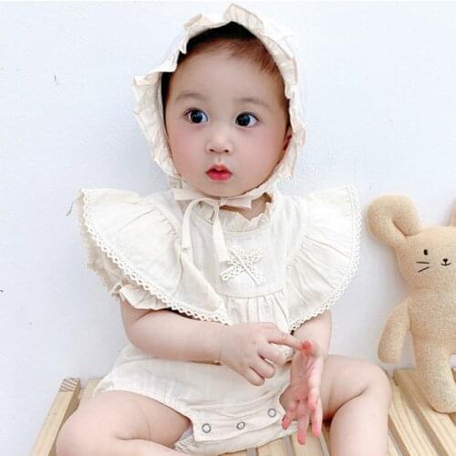 Baby Bodysuit Summer Short Sleeve Pure Color Lace Rompers Kids Baby Girl Overalls Kids Baby Girl Newborn Clothing Jumpsuit