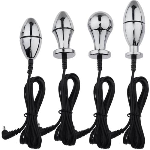 Electric Shock Metal Pulse Anal Dildo Electro Shock Anal Beads Massage Butt Plug Sex Toys For Women